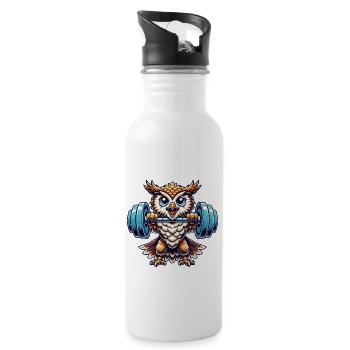 Owl Weight Weightlifting Strong Owl Fitness - Water bottle with straw - white - Right