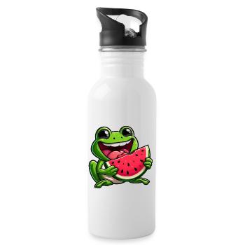 Lustiger Frosch Wassermelone Sommerfrucht Design - Trinkflasche mit integriertem Trinkhalm - Weiß - Rechts