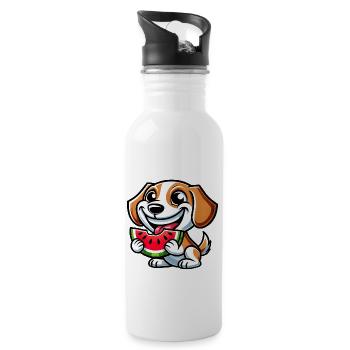 Beagle Wassermelone süßer Hund mit Melone Sommer - Trinkflasche mit integriertem Trinkhalm - Weiß - Rechts
