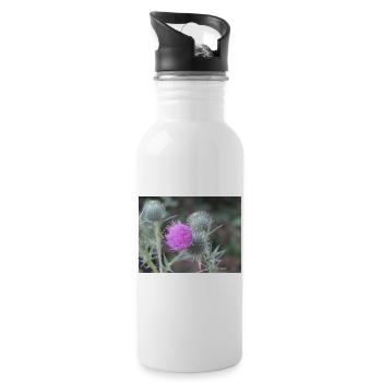Violetten Distelblüten-Muster - Trinkflasche mit integriertem Trinkhalm - Weiß - Rechts