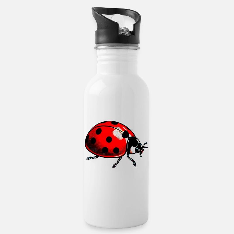 Marienkäfer - Trinkflasche mit integriertem Trinkhalm - Weiß