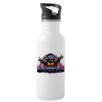 Schildkröte The DJ Musik Geschenk - Trinkflasche mit integriertem Trinkhalm - Weiß - Rechts