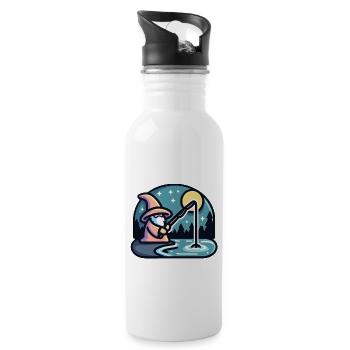 Zauberer, der Angelzauber zaubert - Lustiges Wortspiel - Trinkflasche mit integriertem Trinkhalm - Weiß - Rechts