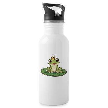 Froschkönig auf Seerose - Trinkflasche mit integriertem Trinkhalm - Weiß - Rechts