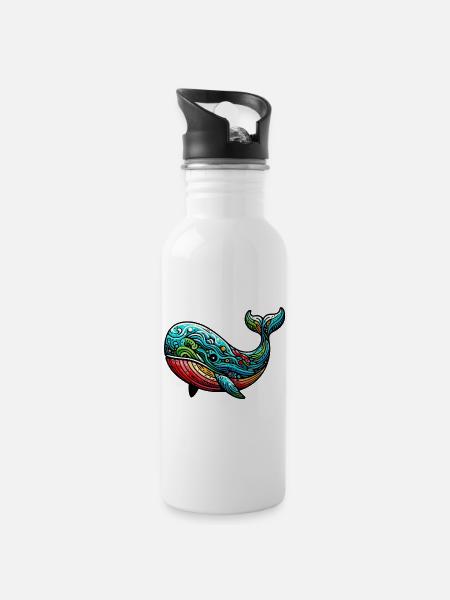 Wal - Trinkflasche mit integriertem Trinkhalm - Weiß