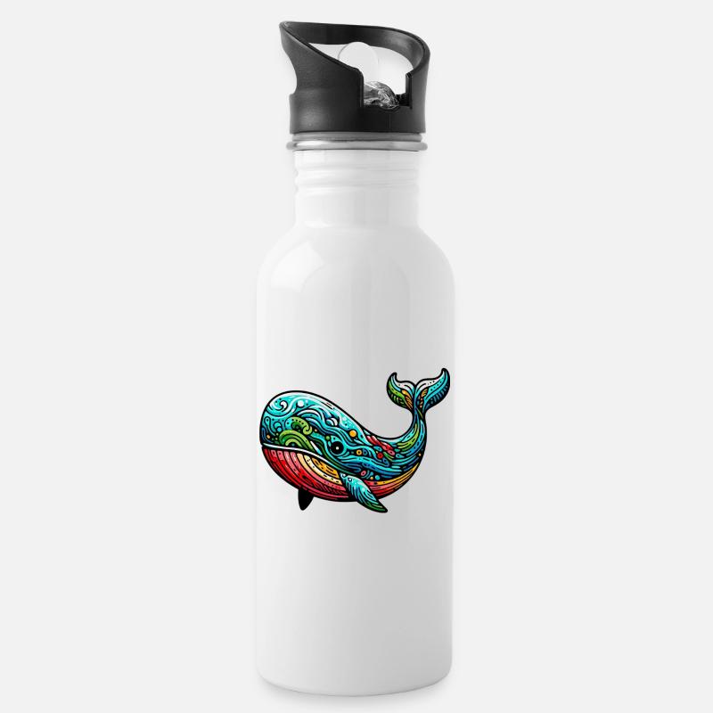 Wal - Trinkflasche mit integriertem Trinkhalm - Weiß