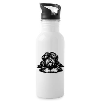 Tibet Terrier - Trinkflasche mit integriertem Trinkhalm - Weiß - Rechts