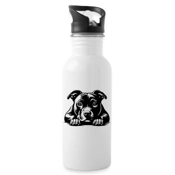 Staffordshire Bull Terrier Head with Paws - Water bottle with straw - white - Right