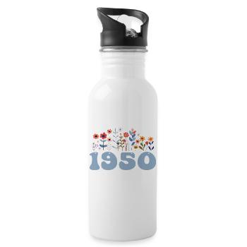 1950's Floral Pattern 1950's Floral Theme Flowers 1950's - Water bottle with straw - white - Right