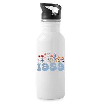 1959 Floral Pattern 1959 Floral Theme Flowers 1959 - Water bottle with straw - white - Right