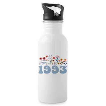 1993 Floral Pattern 1993 Floral Theme Flowers 1993 - Water bottle with straw - white - Right