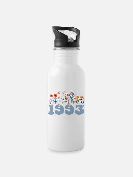 1993 Blumenmuster 1993 Blumen-thema Blumen 1993 - Trinkflasche mit integriertem Trinkhalm - Weiß