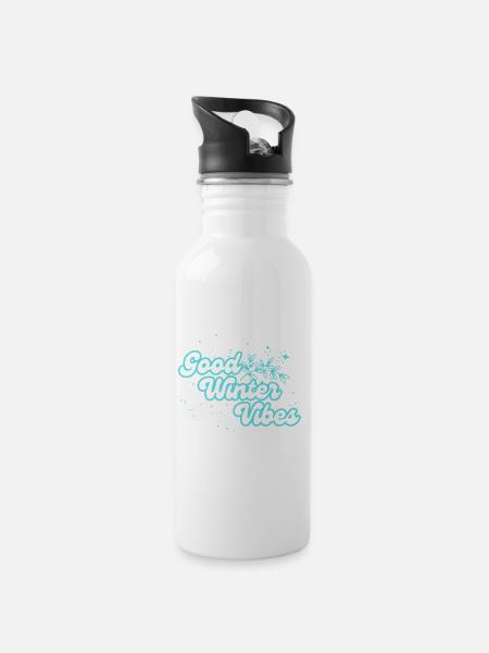 Winter Vibes - Trinkflasche mit integriertem Trinkhalm - Weiß