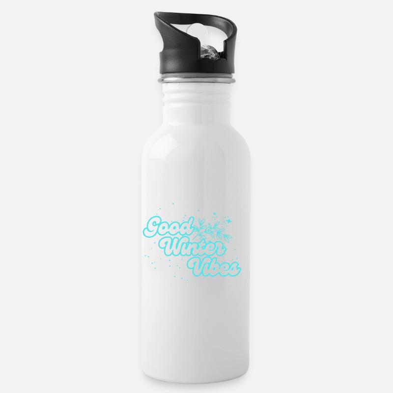 Winter Vibes - Trinkflasche mit integriertem Trinkhalm - Weiß