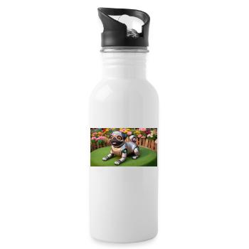 My robotic pug - Water bottle with straw - white - Right