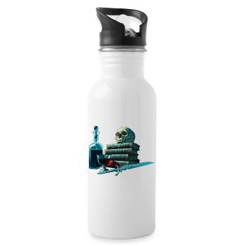 Bücher Design, Menschenschädel, Weinflasche - Trinkflasche mit integriertem Trinkhalm - Weiß - Rechts