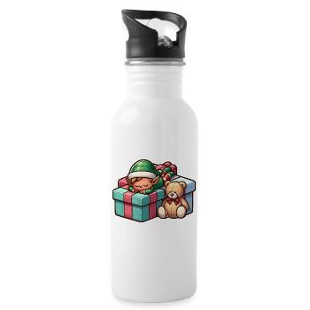 Wichtel Zwerge - Trinkflasche mit integriertem Trinkhalm - Weiß - Rechts