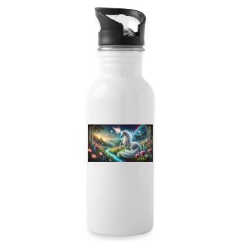 Ein mystisches Einhorn mit leuchtendem Horn - Trinkflasche mit integriertem Trinkhalm - Weiß - Rechts