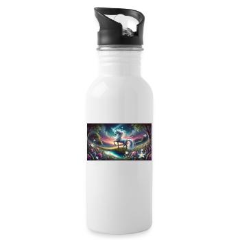 Ein mystisches Einhorn mit Aurora Boreralis - Trinkflasche mit integriertem Trinkhalm - Weiß - Rechts