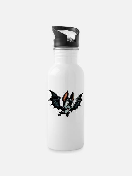 Fledermaus - Trinkflasche mit integriertem Trinkhalm - Weiß