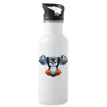 Cute cartoon penguin with dumbbell pull-up head - Water bottle with straw - white - Right