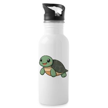 Tortue heureuse mignonne - dessin animé adorable et joyeux - Gourde avec paille intégrée - blanc - Droite