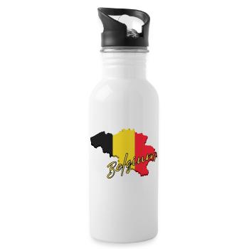 Drapeau de la Belgique, carte drapeau de la Belgique - Gourde avec paille intégrée - blanc - Droite