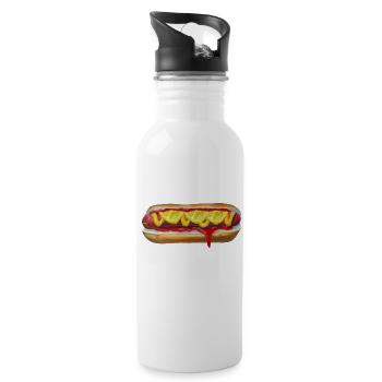 Farbexplosiver Hotdog Malerei - Trinkflasche mit integriertem Trinkhalm - Weiß - Rechts