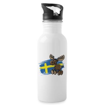 Schweden - Elch - Flagge - Trinkflasche mit integriertem Trinkhalm - Weiß - Rechts