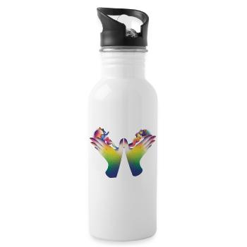 Rainbow Hands of Care - Water bottle with straw - white - Right