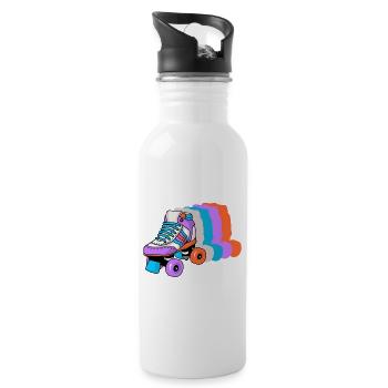 Rollschuh Schlittschuhläufer - Trinkflasche mit integriertem Trinkhalm - Weiß - Rechts