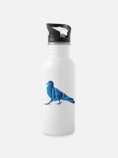 Blauwe Geometrische Abstracte Duif - Drinkfles met geïntegreerd rietje - wit