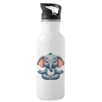 Buddhistische Elefanten Yoga Entspannung  - Trinkflasche mit integriertem Trinkhalm - Weiß - Rechts
