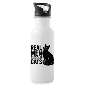 Les vrais hommes câlinent les chats ! Chats Papa Chaton - Gourde avec paille intégrée - blanc - Droite