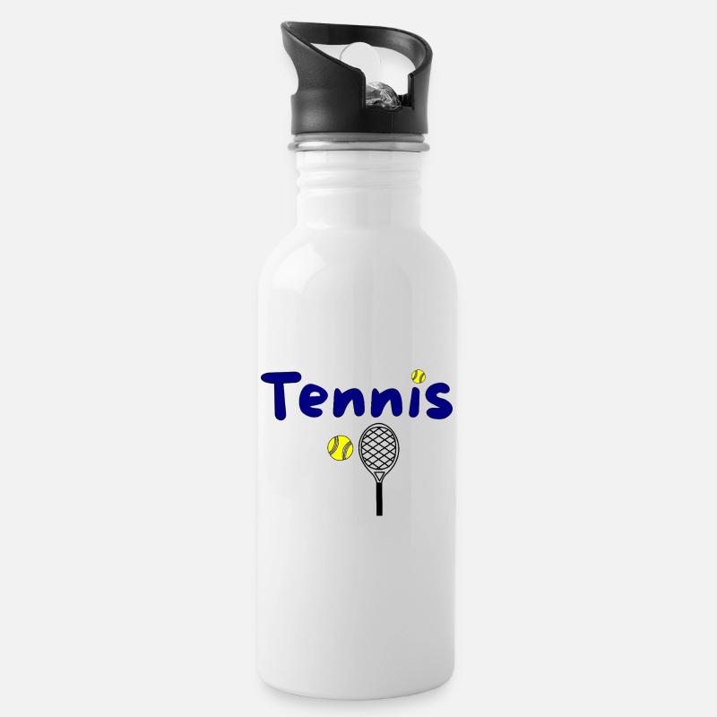 Tennisdesign mit Ball und Schläger - Trinkflasche mit integriertem Trinkhalm - Weiß