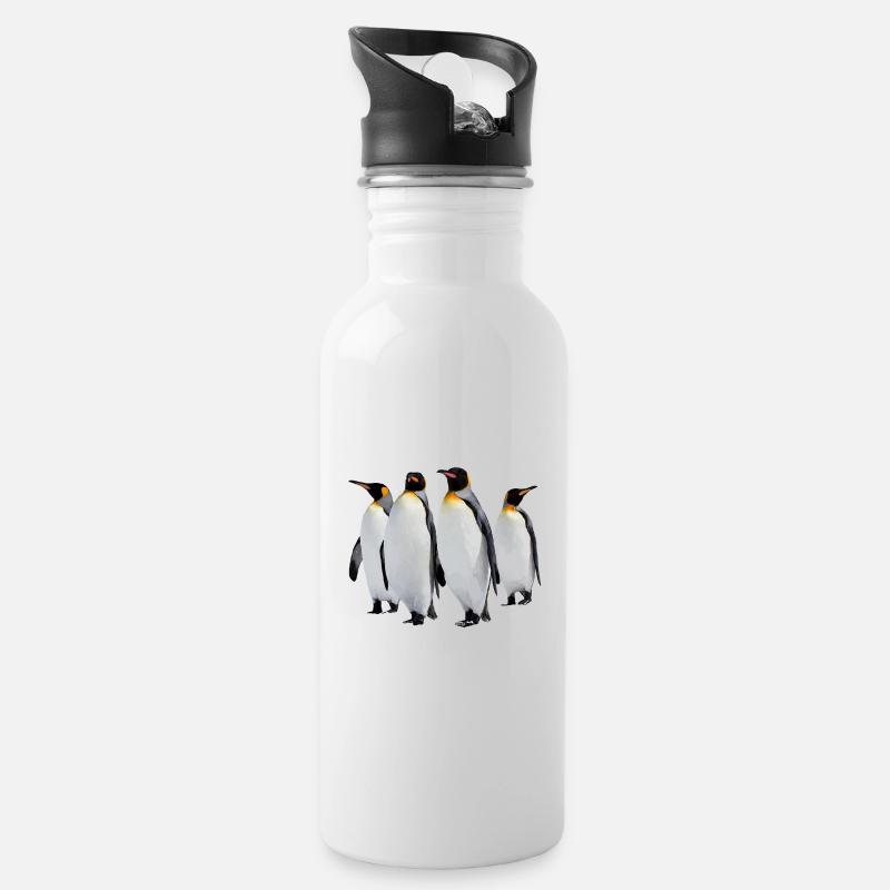Pinguine - Trinkflasche mit integriertem Trinkhalm - Weiß
