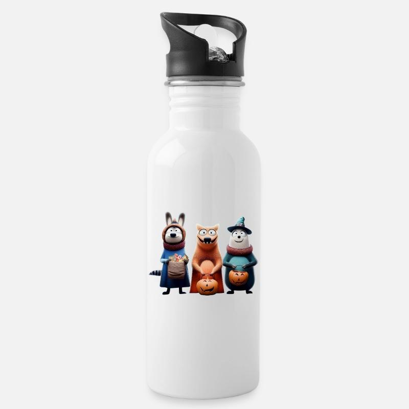 Halloween Squad – Süßes oder Saures Wooligans - Trinkflasche mit integriertem Trinkhalm - Weiß