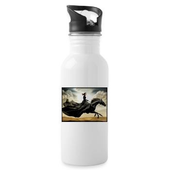 Dark elegant rider horse in the wind surreal - Water bottle with straw - white - Right