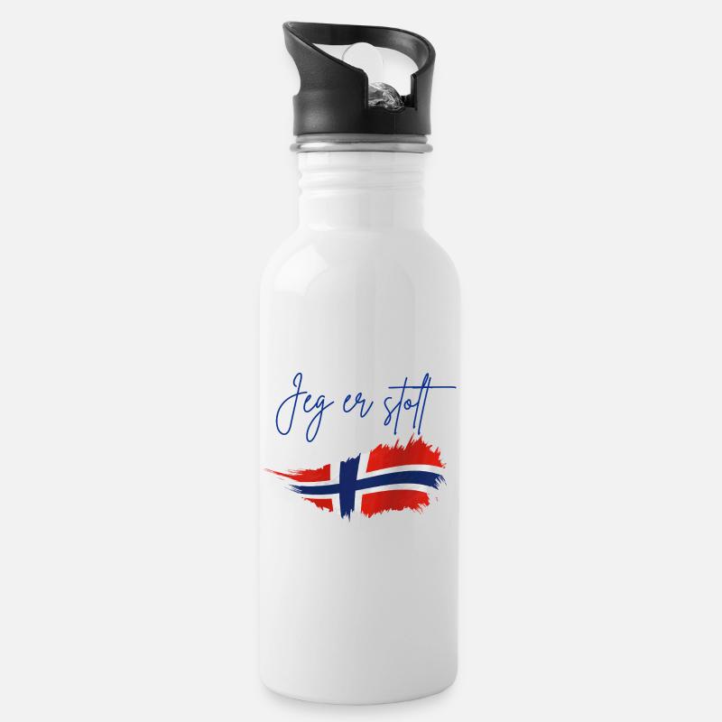 Norwegen - Trinkflasche mit integriertem Trinkhalm - Weiß