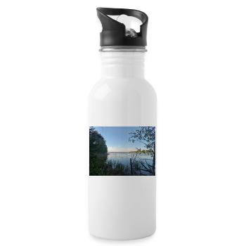 The peaceful lake scenery of the coast - Water bottle with straw - white - Right