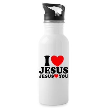 Ich liebe Jesus Jesus liebt dich Christlicher Glau - Trinkflasche mit integriertem Trinkhalm - Weiß - Rechts