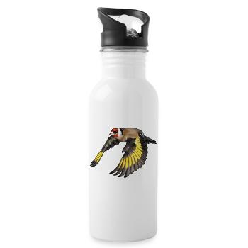 Stieglitz im Flug - Trinkflasche mit integriertem Trinkhalm - Weiß - Rechts