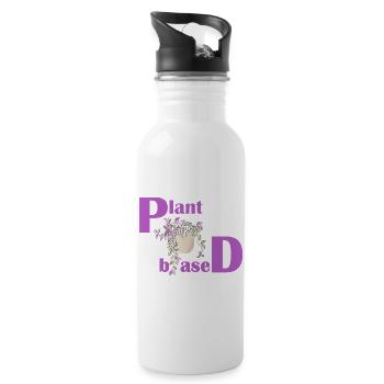 Plant Based – Pinkes Design Topfpflanze - Trinkflasche mit integriertem Trinkhalm - Weiß - Rechts