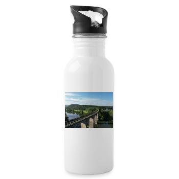 Eisenbahnbrück grünen Flusstal Herdecke Viadukt - Trinkflasche mit integriertem Trinkhalm - Weiß - Rechts