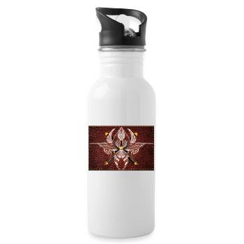 Feuerflügel Mandala auf Lederoptik - Trinkflasche mit integriertem Trinkhalm - Weiß - Rechts
