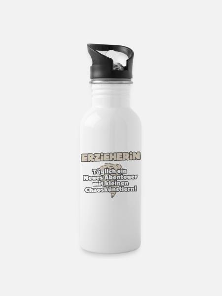 Erzieherin Alltagsabenteuer mit Chaoskünstlern - Trinkflasche mit integriertem Trinkhalm - Weiß
