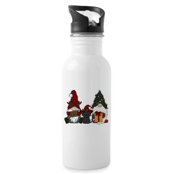 Wichtel mit Katze  - Trinkflasche mit integriertem Trinkhalm - Weiß - Rechts