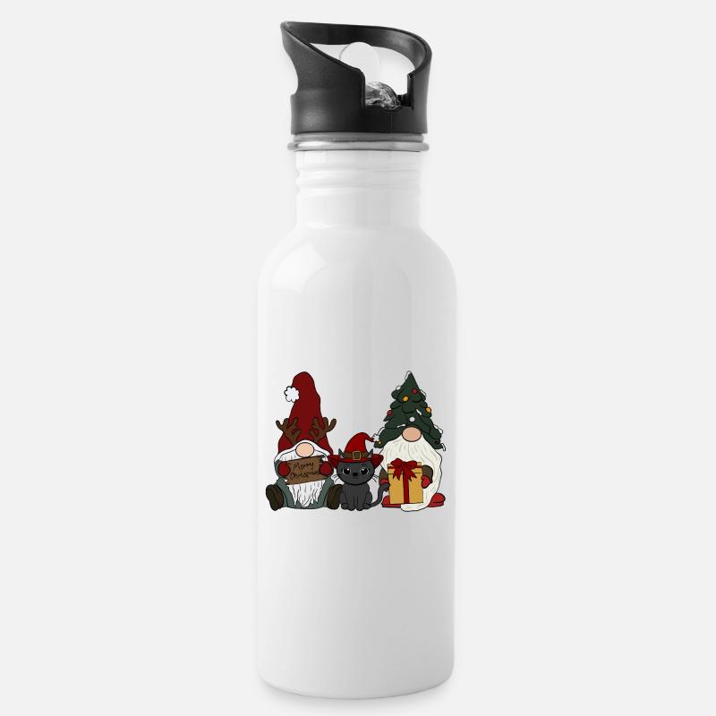 Gnome avec chat - Gourde avec paille intégrée - blanc
