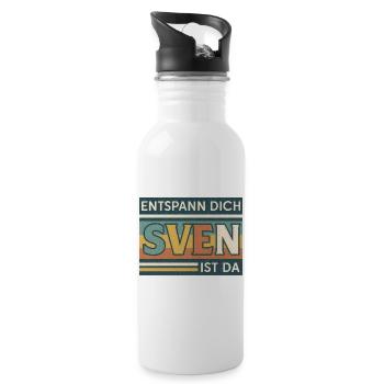 Détendez-vous – Sven est là ! Dicton rétro - Gourde avec paille intégrée - blanc - Droite