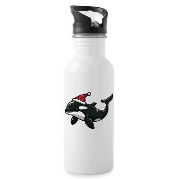 Wal Weihnachten - Trinkflasche mit integriertem Trinkhalm - Weiß - Rechts